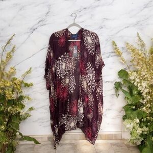 RACHEL Rachel Roy Maroon and White Floral Kimono